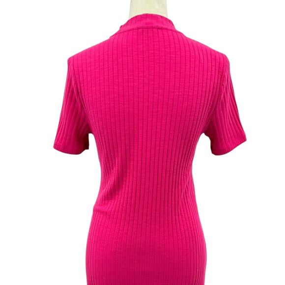 Anthropologie Court & Rowe Hot Pink Ribbed Mock Neck Bodycon Midi Dress - Picture 6 of 10